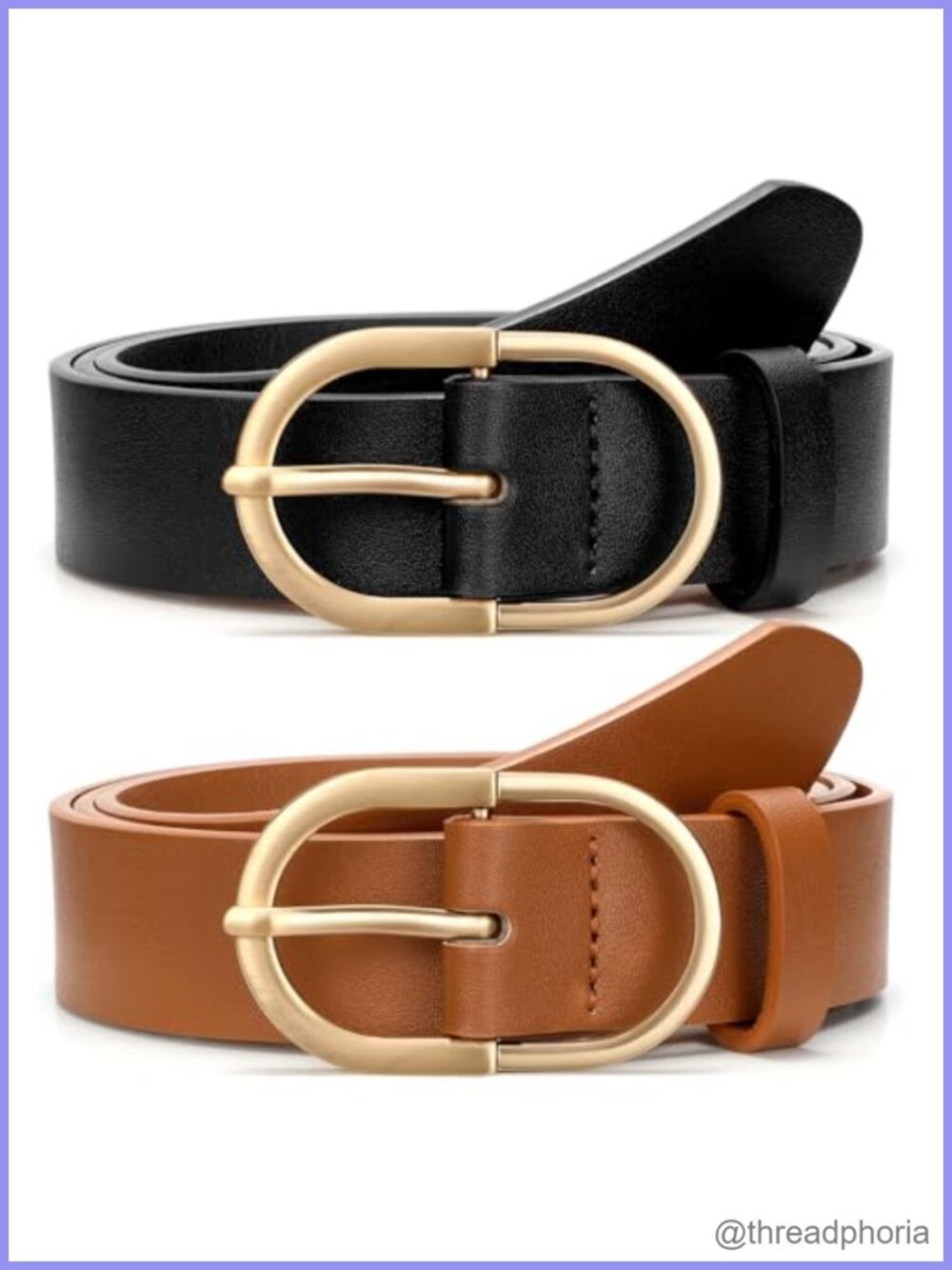 2 Pack Women's Belts Faux Leather Gold Buckle Adjustable Waist
